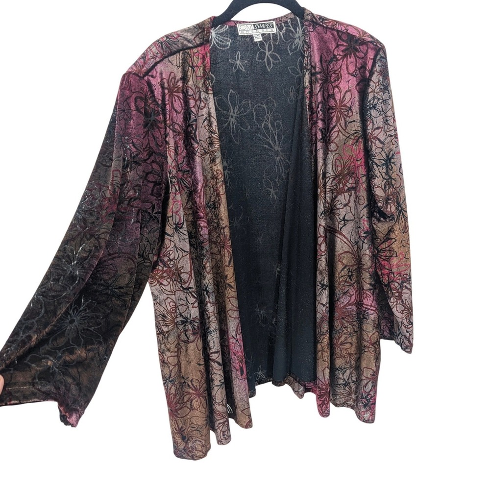 Vintage Burnout Velvet Kimono Womens Petite 2X Pink Floral Cardigan‎ CM Shapes